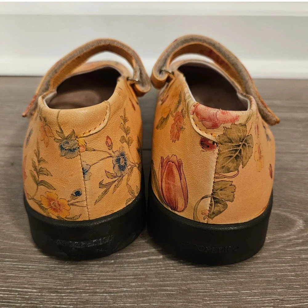 Arcopedico Floral Leather Mary Jane Flats Peach Botanical Ladybug Shoes 41 10